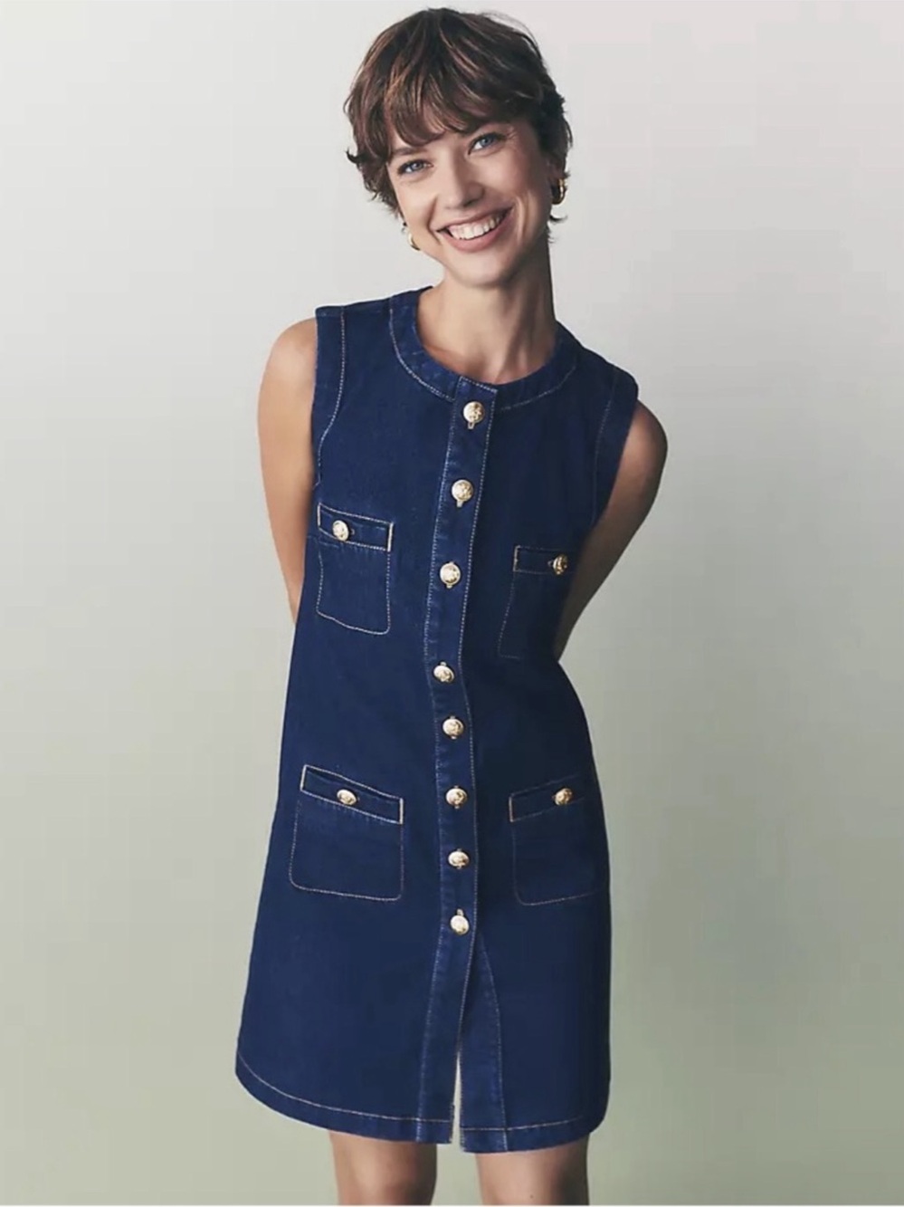 ANN TAYLOR • Denim button down sleeveless dress Size 6
